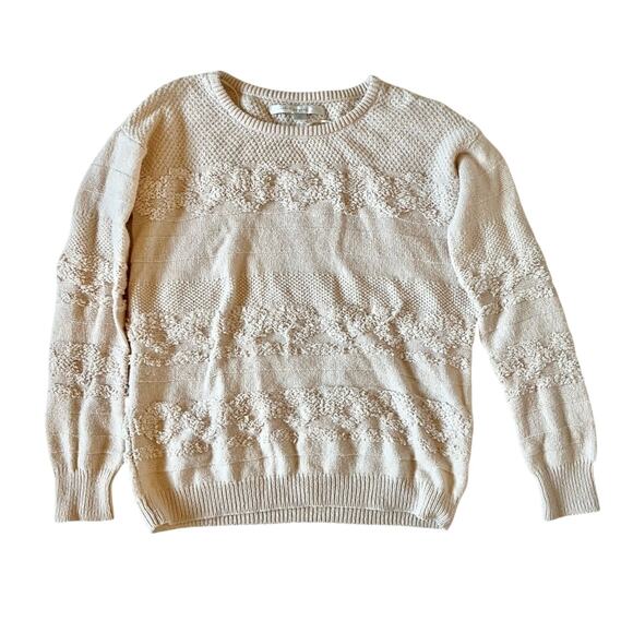 LC Lauren Conrad Cream Detailed Knit Scoop Neck Smocked Cuff Sweater xsmall - Picture 1 of 6